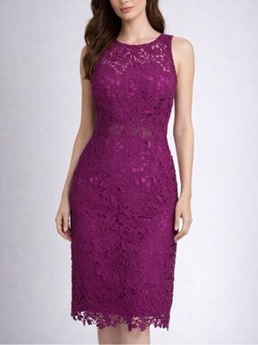 Monique Lhuillier Mulberry Lace Sheath Dress Purple Sz 8